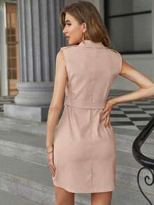 雙排釦腰帶馬甲西裝外套洋裝