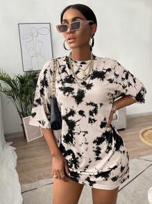 SHEIN LUNE 紮染落肩T恤洋裝