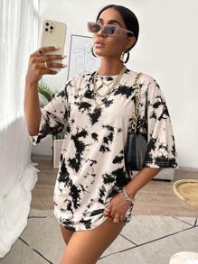 SHEIN LUNE 紮染落肩T恤洋裝