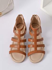 Girls Zip Back Wedge Gladiator Sandals For Outdoor - Brown - View 3