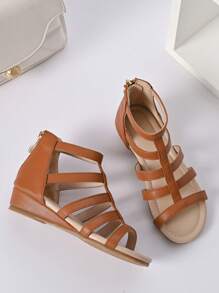 Girls Zip Back Wedge Gladiator Sandals For Outdoor - Brown - View 4