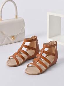 Girls Zip Back Wedge Gladiator Sandals For Outdoor - Brown - View 6