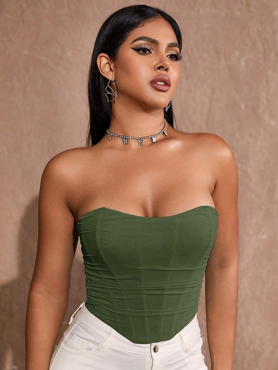 Apperloth A Lace Up Back Bandana Hem Mesh Corset Top Sexy Music Festival - Green - View 1