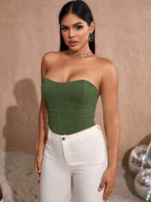 Apperloth A Lace Up Back Bandana Hem Mesh Corset Top Sexy Music Festival - Green - View 3