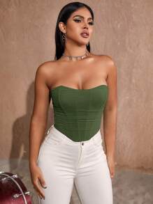 Apperloth A Lace Up Back Bandana Hem Mesh Corset Top Sexy Music Festival - Green - View 4