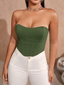 Apperloth A Lace Up Back Bandana Hem Mesh Corset Top Sexy Music Festival - Green - View 5