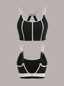 Lifespree Plus Contrast Binding Sports Bra - Black - View 5