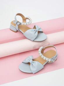 Girls Ruched Chi tiết Faux Pearl Decor Dây đeo mắt cá chân Giày cao gót Chunky cho hoạt động ngoài trời - Màu xanh nhạt - Xem 3