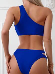 SHEIN Swim 鏤空單肩比基尼泳裝 - 寶藍色 - 查看 2