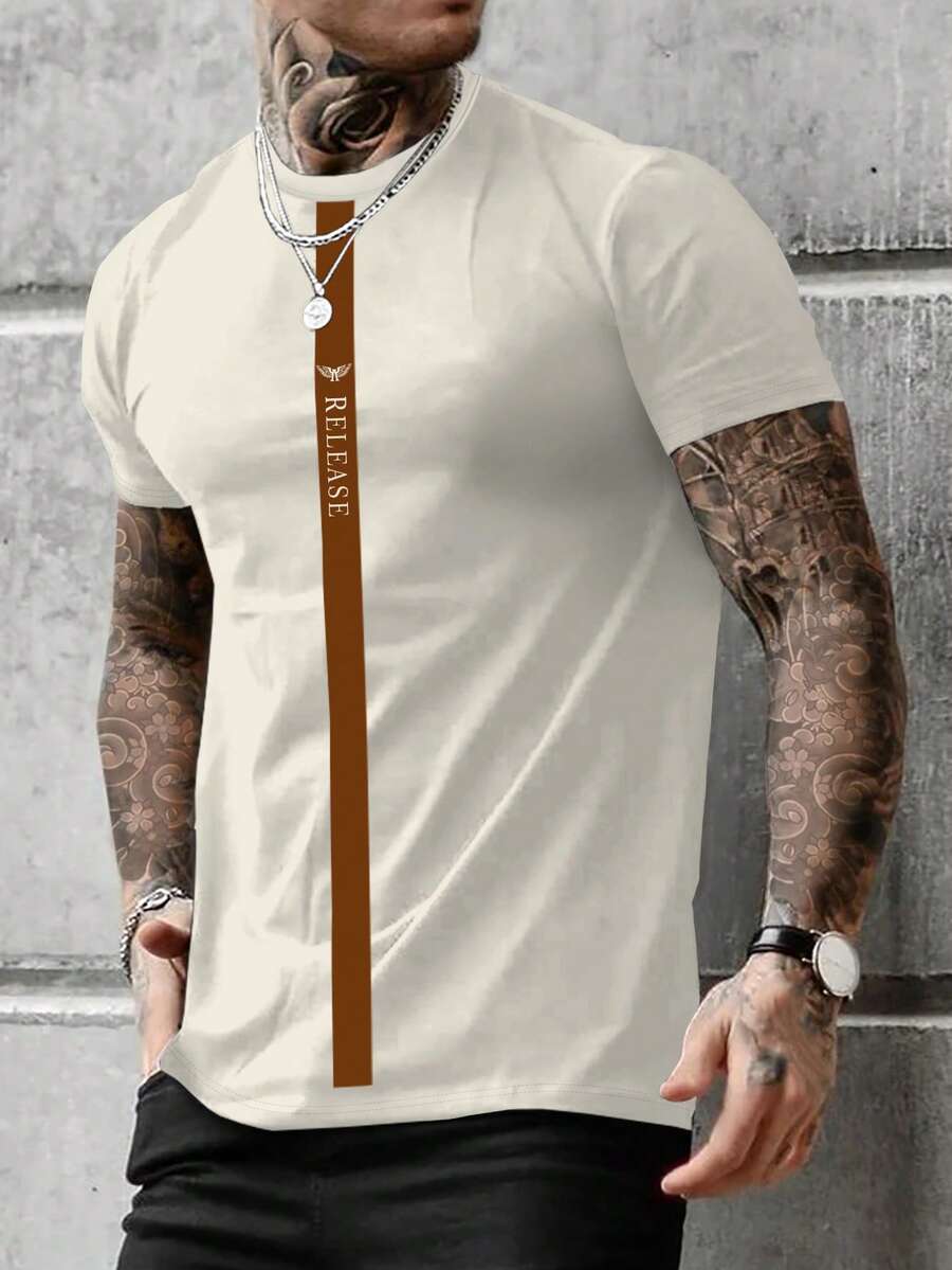 Manfinity Homme Hombres Camiseta con estampado de letra - Albaricoque - Ver 1