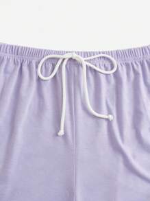 SHEIN EZwear Bộ đồ hai mảnh nữ Thắt nút màu trơn Giải trí - Màu tím hoa cà - Xem 4