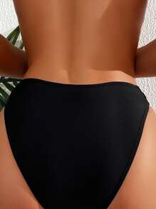 Swim Vcay 纯色镂空腰部比基尼泳裤 夏季 - 黑色 - 查看 2