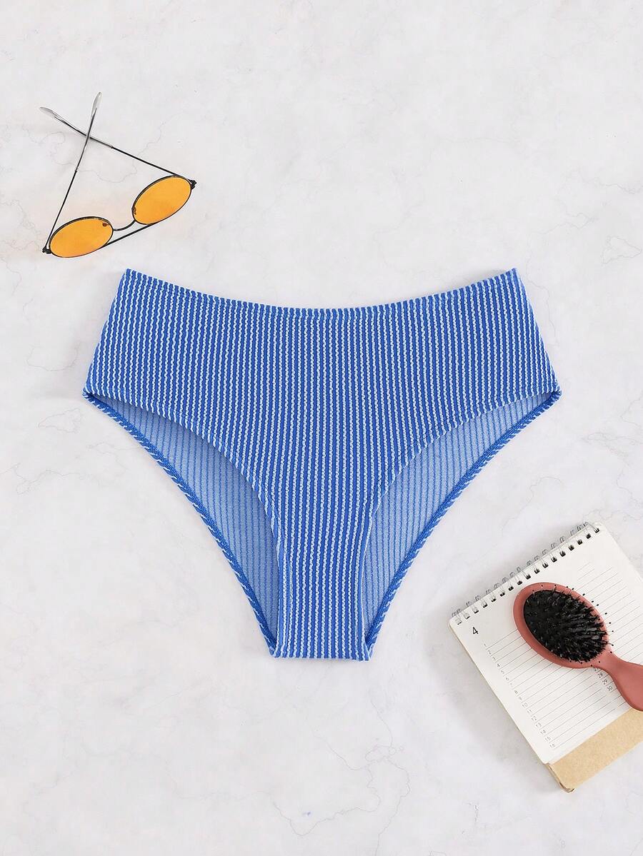 Bottom de bikini con estampado de rayas de talle alto - Azul - Ver 1