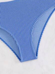 Bottom de bikini con estampado de rayas de talle alto - Azul - Ver 3