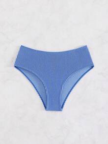 Bottom de bikini con estampado de rayas de talle alto - Azul - Ver 4