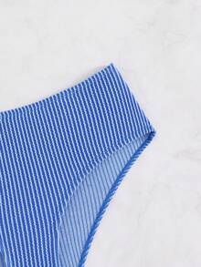Bottom de bikini con estampado de rayas de talle alto - Azul - Ver 5