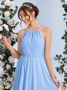 SHEIN Belle Solid Halter Neck Maxi Bridesmaid Dress - Baby Blue - View 6