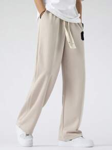 Manfinity Hypemode 男士字母圖案腰部抽繩直筒褲 - 杏色 - 查看 4