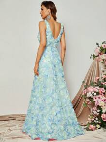 Floral Appliques Maxi Dress - Baby Blue - View 3