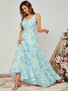 Floral Appliques Maxi Dress - Baby Blue - View 4