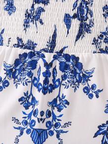 SHEIN Young Girl Floral Print Puff Sleeve Shirred Romper