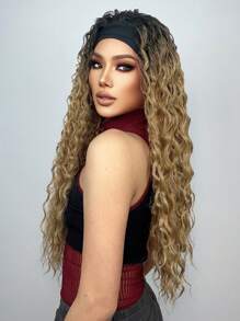 HAIRCUBE 女士卷发发带假发，波浪棕金色合成长卷发假发，带发带 - 彩色 - 查看 4