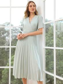 MOTF PREMIUM Vestido plisado de manga con volante - verde menta - Ver 3