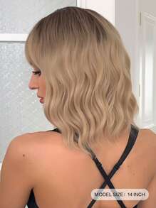 Short Body Wave Synthetic Wig With Bangs - Ombre - View 2