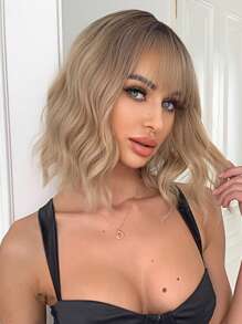Short Body Wave Synthetic Wig With Bangs - Ombre - View 5