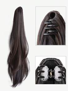 Medium Straight Ponytail Synthetic Hair Extension With Claw - Black - View 4