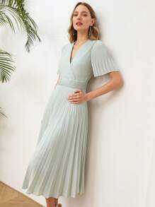 MOTF PREMIUM Vestido plisado de manga con volante - verde menta - Ver 5