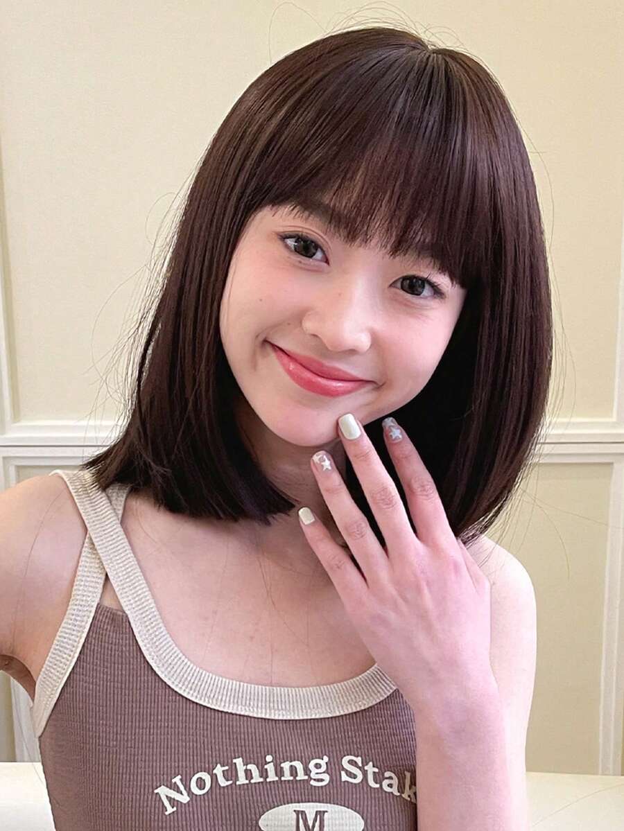 短直筒人造假髮帶劉海 - 黑色 - 查看 1