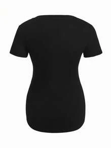 SHEIN Áo thun Bà bầu Con số Tim Giải trí - màu đen - Xem 2
