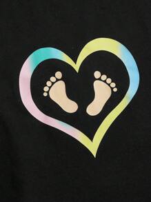 SHEIN Áo thun Bà bầu Con số Tim Giải trí - màu đen - Xem 4