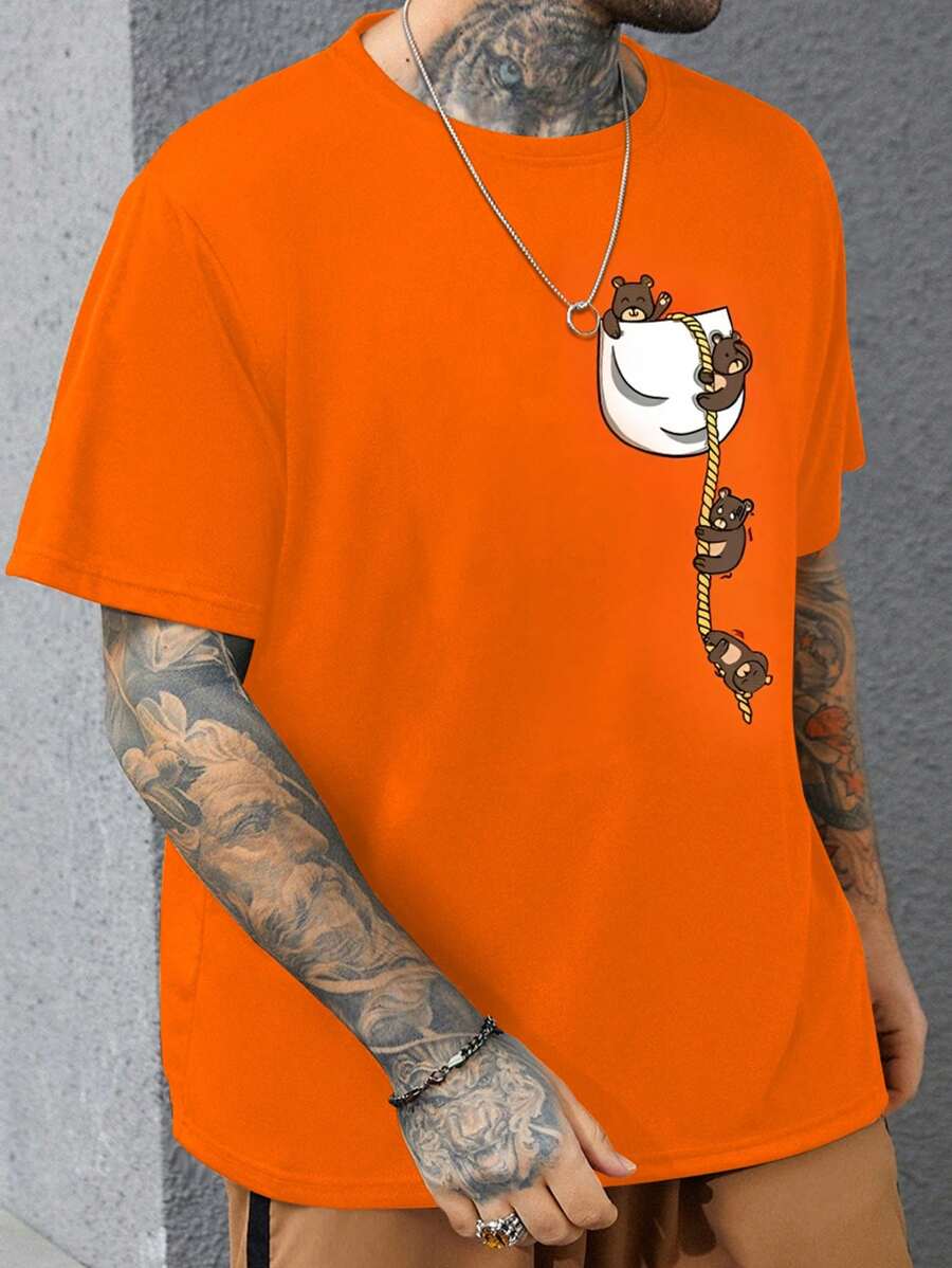 Manfinity Hypemode Men Plus Cartoon Graphic Tee - Orange - View 1