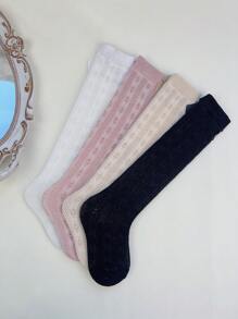 4双装女童蝴蝶结网眼袜，甜美可爱女童春夏过膝袜 - 彩色 - 查看 2