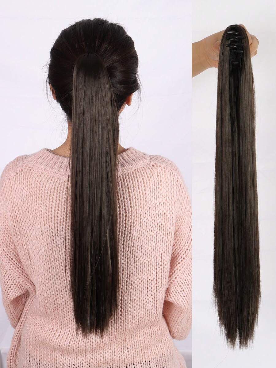 Phần mở rộng tóc tổng hợp đuôi ngựa thẳng trung bình với móng vuốt - màu nâu - Xem 1