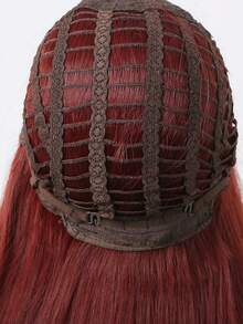 長款直筒人造假髮帶劉海 - 酒紅色 - 查看 5