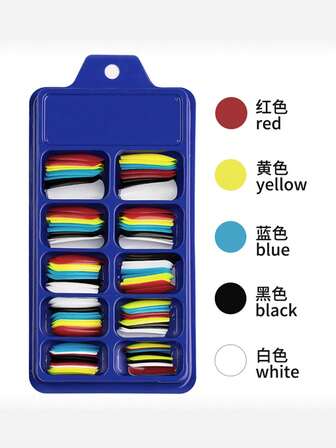 提升你風格帶1盒長款棺材素色假指甲純顏色混色水潤光澤表面