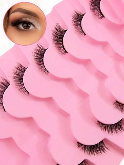 7 Pairs 15mm Cat Eye Style Half-Strip False Eyelashes, Extended Winged Tip, 3/4 Corner Lashes, Natural Look, Strip Eyelashes