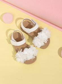 1 Pair Cute Floral Decor Hook And Loop Flat Sandals For Girls