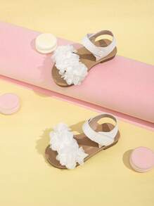 1 Pair Cute Floral Decor Hook And Loop Flat Sandals For Girls