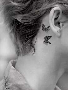 1 tấm Nhãn dán hình xăm hoa văn bướm - màu đen - Xem 2