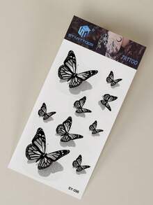 1 tấm Nhãn dán hình xăm hoa văn bướm - màu đen - Xem 4