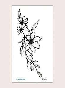 1sheet Floral Print Tattoo Sticker - Black - View 3