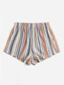 SHEIN VCAY Striped Print Elastic Waist Shorts - Multicolor - View 4