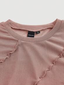 SHEIN MOD 木耳邊網紗短款T恤 - 藕粉色 - 查看 3