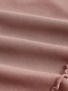 SHEIN MOD 木耳邊網紗短款T恤 - 藕粉色 - 查看 4