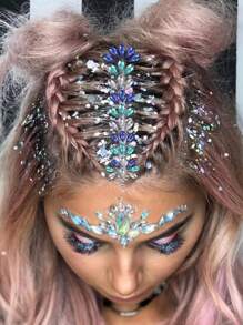 Party Joy 樹脂 Diy 音樂節裝飾 1 件彩色寶石貼紙，超級閃亮，適合頭髮、頭飾