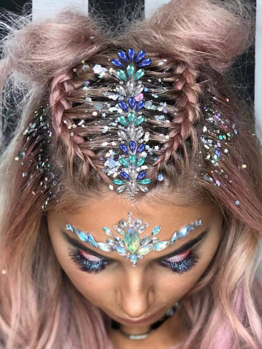 Party Joy 樹脂 Diy 音樂節裝飾 1 件彩色寶石貼紙，超級閃亮，適合頭髮、頭飾